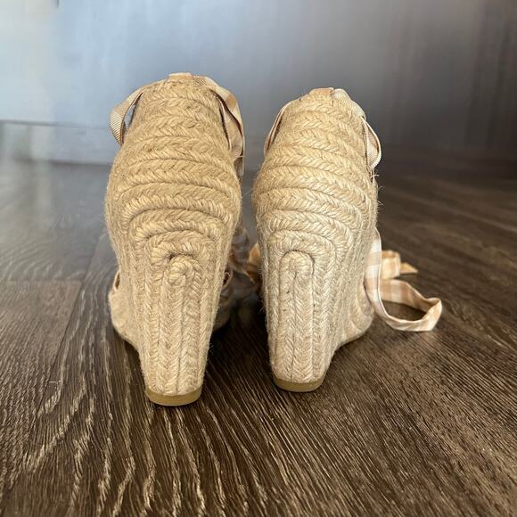 Altuzarra Stevie‎ Checked Espadrille Wedges Gingham Wrap Tie High Heel Size 6.5 - Picture 10 of 16